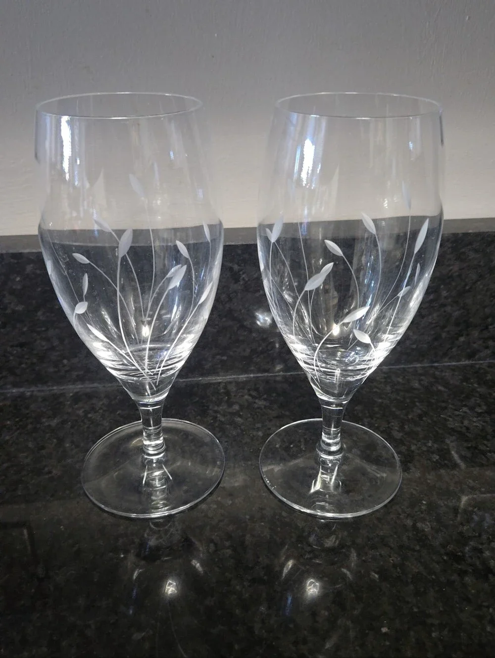 Princess House Clear Etched Floral Stemware Pair